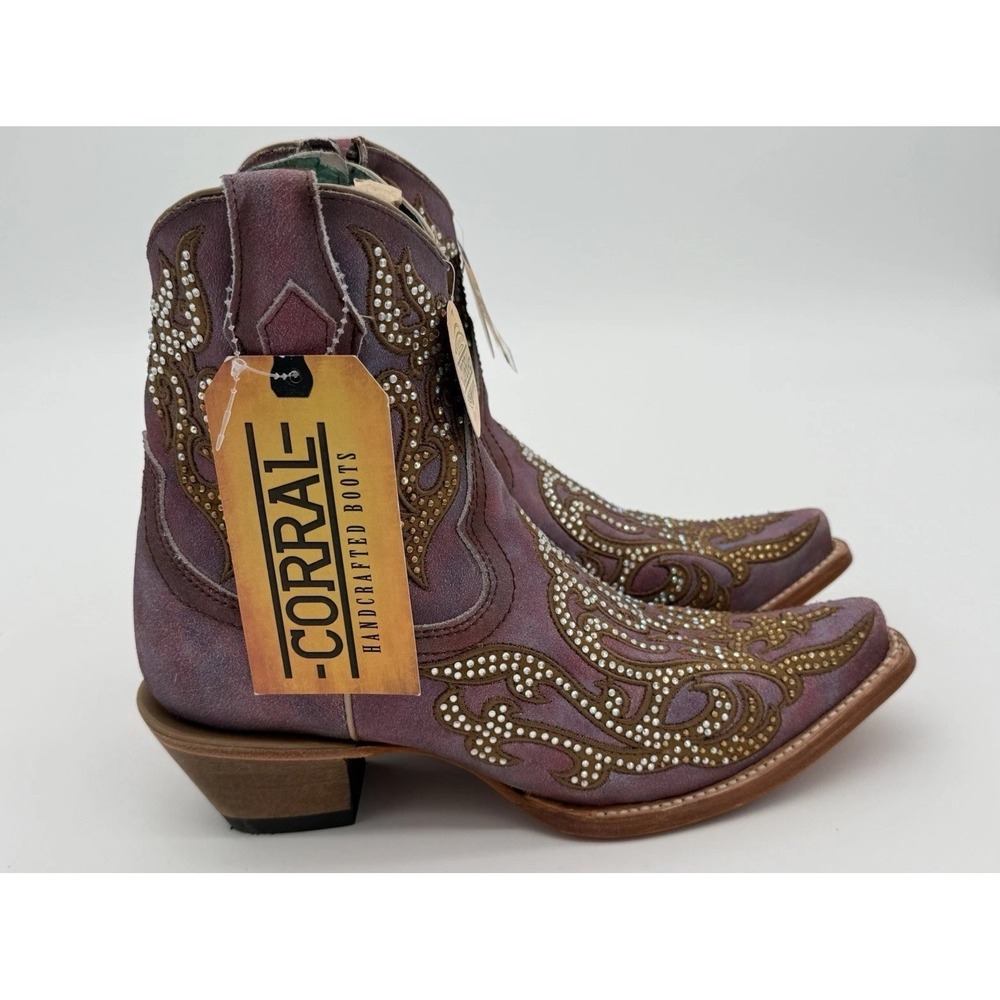 Women's Size 9 - Corral Embroidery Violet-Honey Zipper Ankle Boots C4107